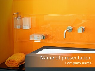 A Bathroom With Orange Walls And A White Sink PowerPoint Template