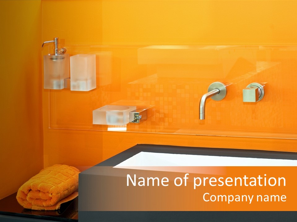 A Bathroom With Orange Walls And A White Sink PowerPoint Template