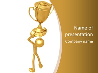 A Golden Trophy With A Person Holding It PowerPoint Template