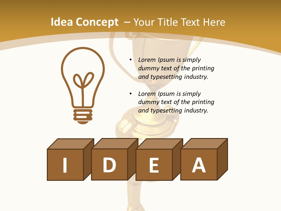 A Golden Trophy With A Person Holding It PowerPoint Template