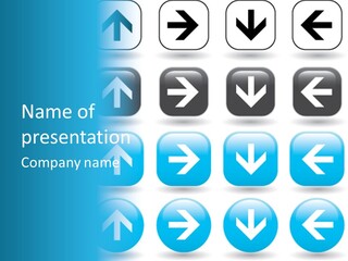 A Set Of Blue And Black Buttons With Arrows PowerPoint Template