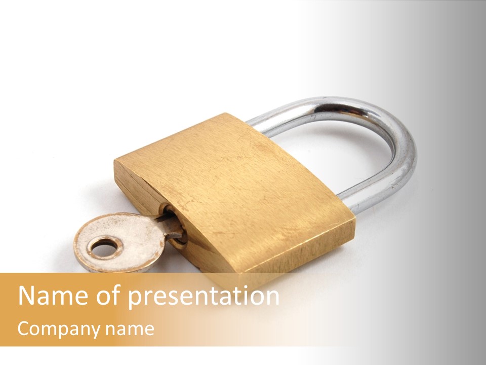 A Golden Padlock With A Key On A White Background PowerPoint Template