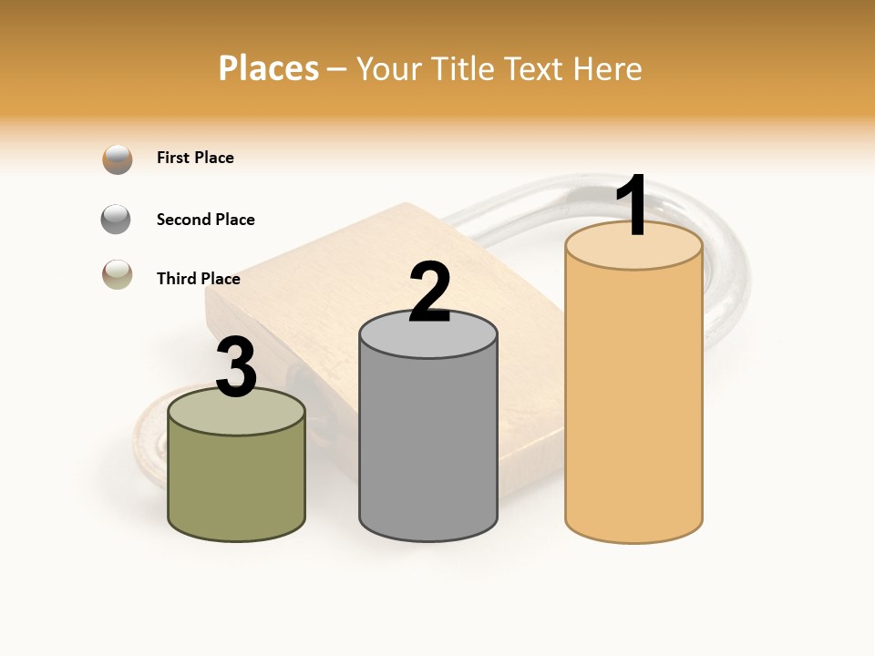 A Golden Padlock With A Key On A White Background PowerPoint Template