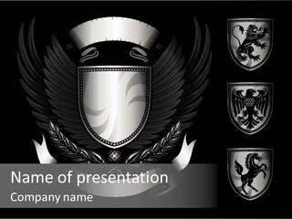 A Black And White Shield With Wings On A Black Background PowerPoint Template