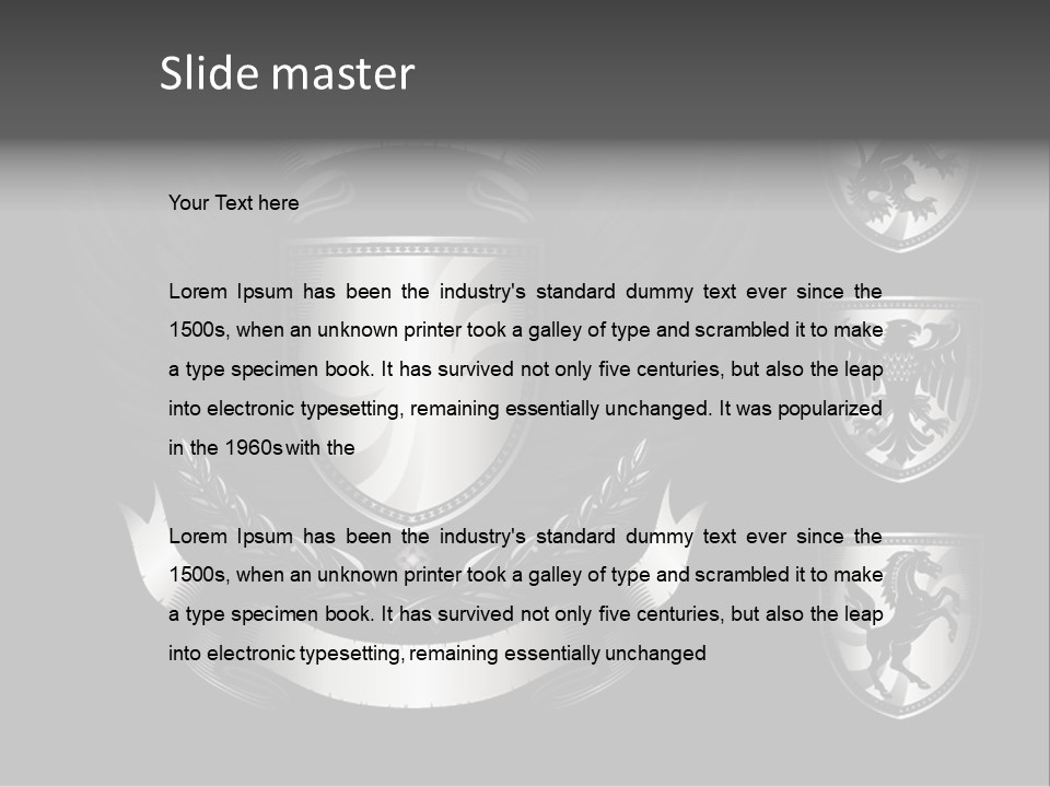 A Black And White Shield With Wings On A Black Background PowerPoint Template