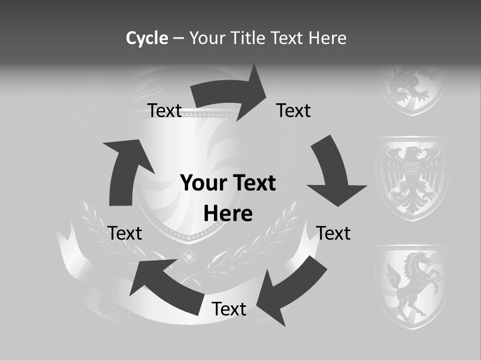 A Black And White Shield With Wings On A Black Background PowerPoint Template