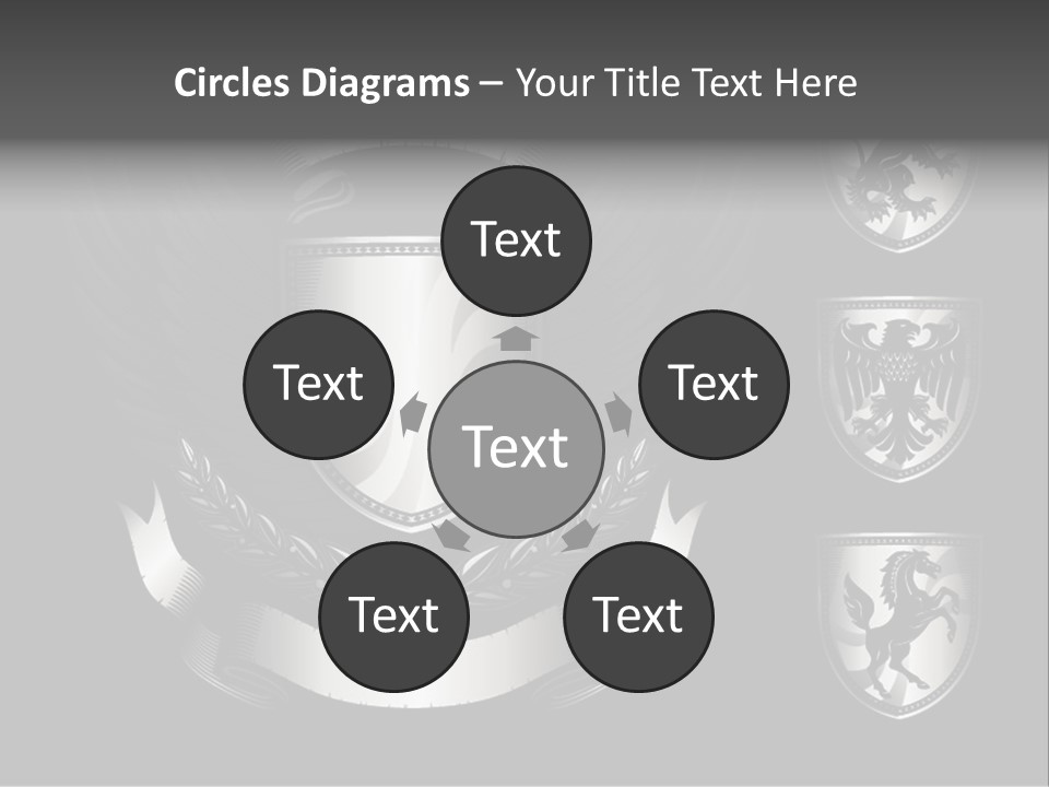 A Black And White Shield With Wings On A Black Background PowerPoint Template