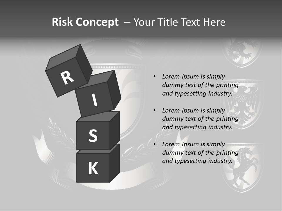 A Black And White Shield With Wings On A Black Background PowerPoint Template