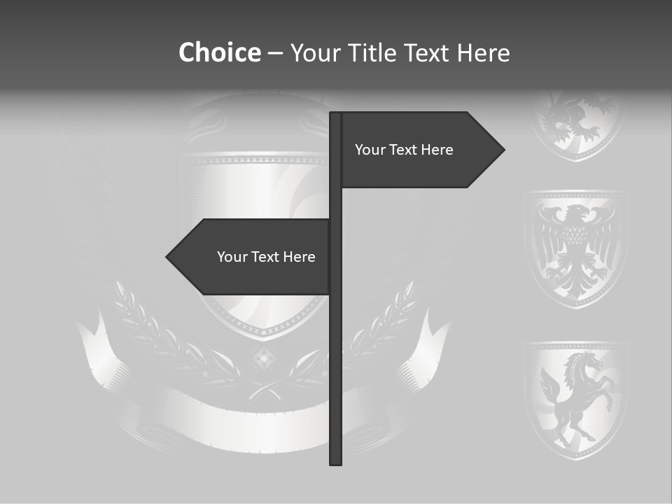 A Black And White Shield With Wings On A Black Background PowerPoint Template