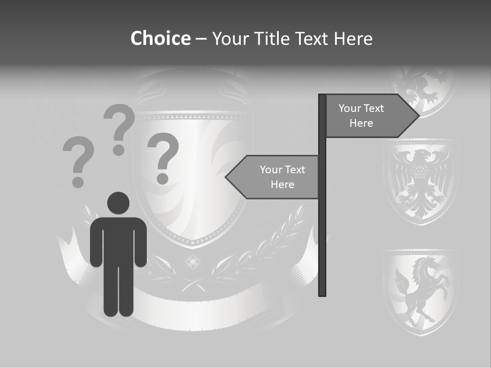 A Black And White Shield With Wings On A Black Background PowerPoint Template