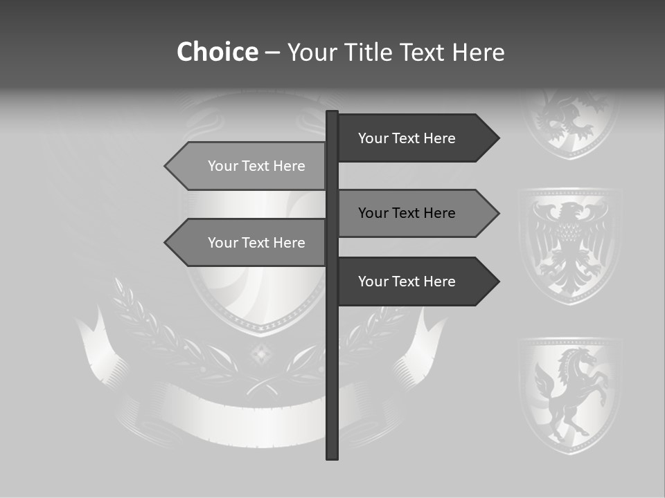 A Black And White Shield With Wings On A Black Background PowerPoint Template