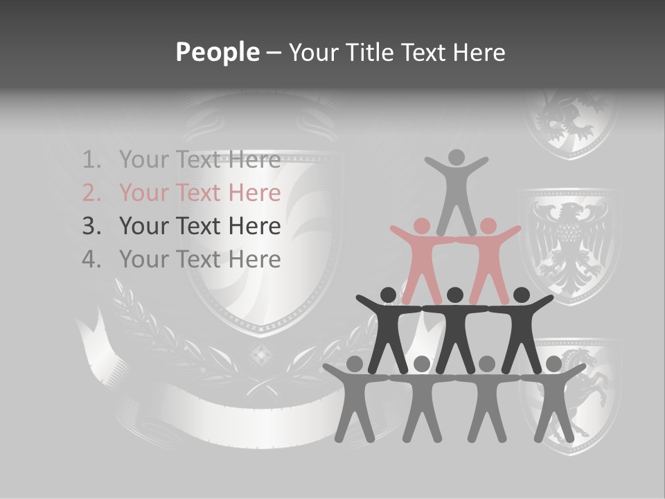 A Black And White Shield With Wings On A Black Background PowerPoint Template