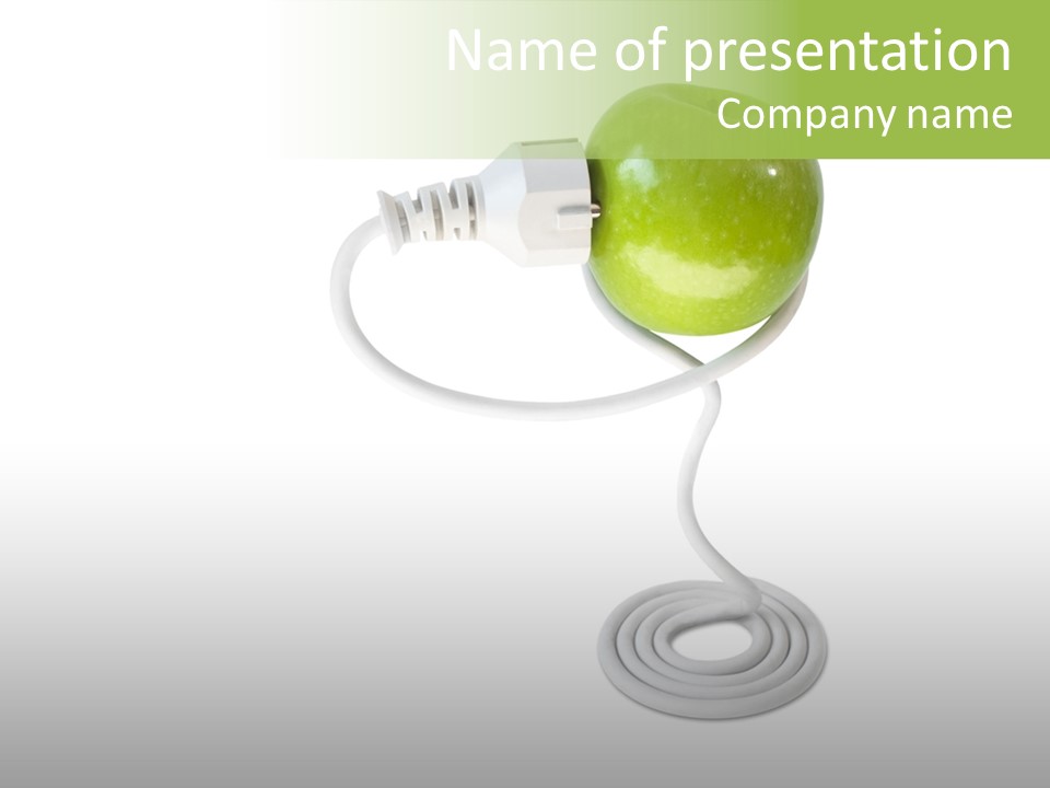 A Green Apple Is Plugged Into A Power Cord PowerPoint Template