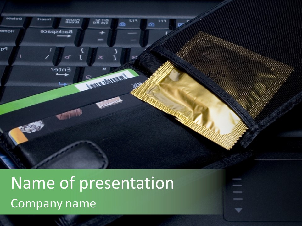 A Wallet Sitting On Top Of A Laptop Computer PowerPoint Template
