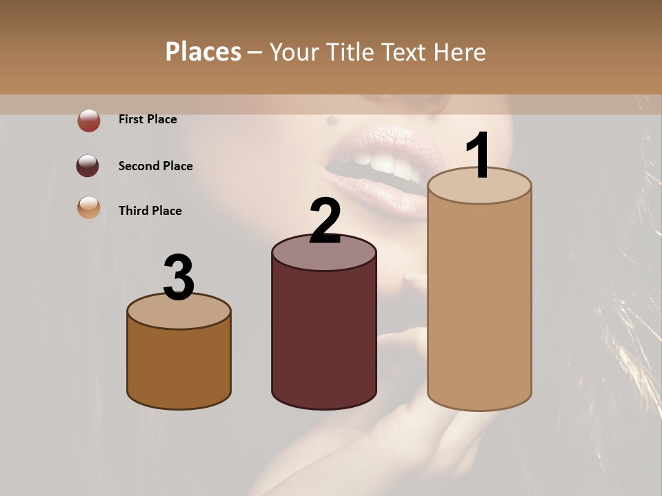 A Beautiful Woman With Long Brown Hair Posing For The Camera PowerPoint Template