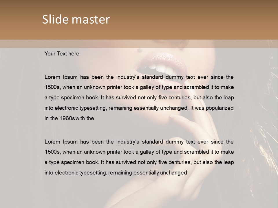 A Beautiful Woman With Long Brown Hair Posing For The Camera PowerPoint Template