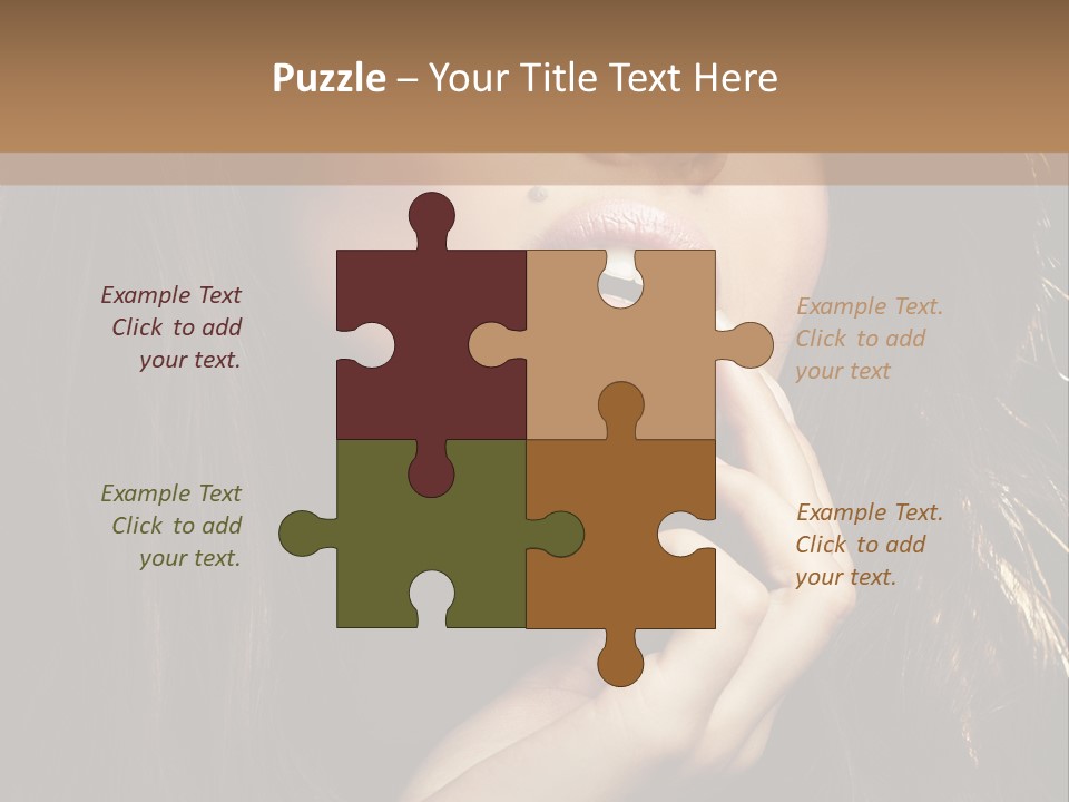 A Beautiful Woman With Long Brown Hair Posing For The Camera PowerPoint Template