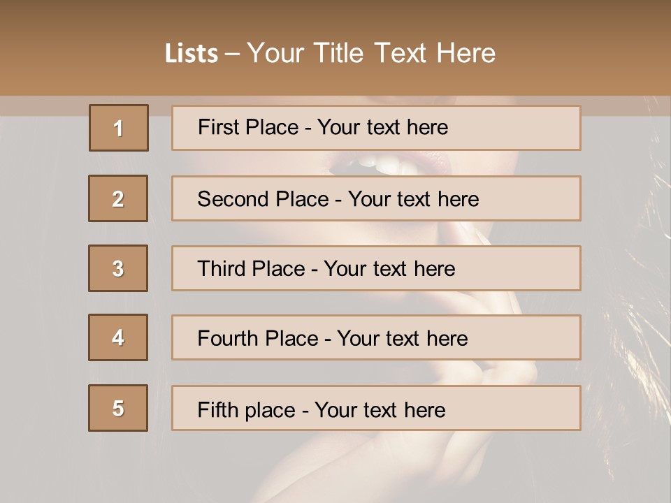 A Beautiful Woman With Long Brown Hair Posing For The Camera PowerPoint Template