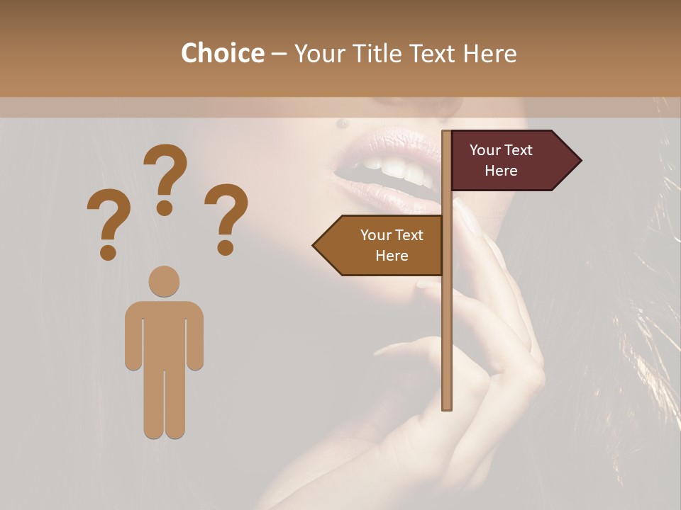 A Beautiful Woman With Long Brown Hair Posing For The Camera PowerPoint Template