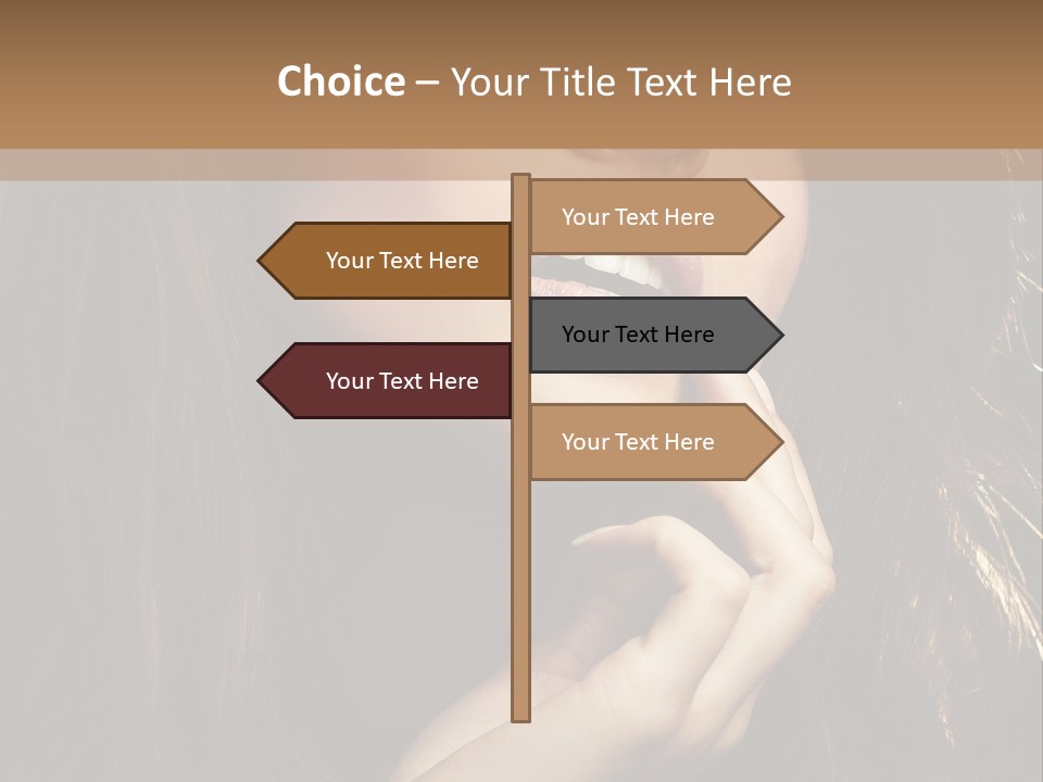 A Beautiful Woman With Long Brown Hair Posing For The Camera PowerPoint Template