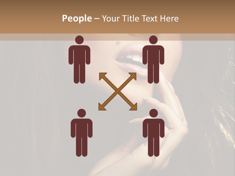 A Beautiful Woman With Long Brown Hair Posing For The Camera PowerPoint Template