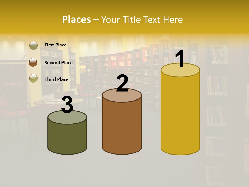 A Library Filled With Lots Of Books And Chairs PowerPoint Template