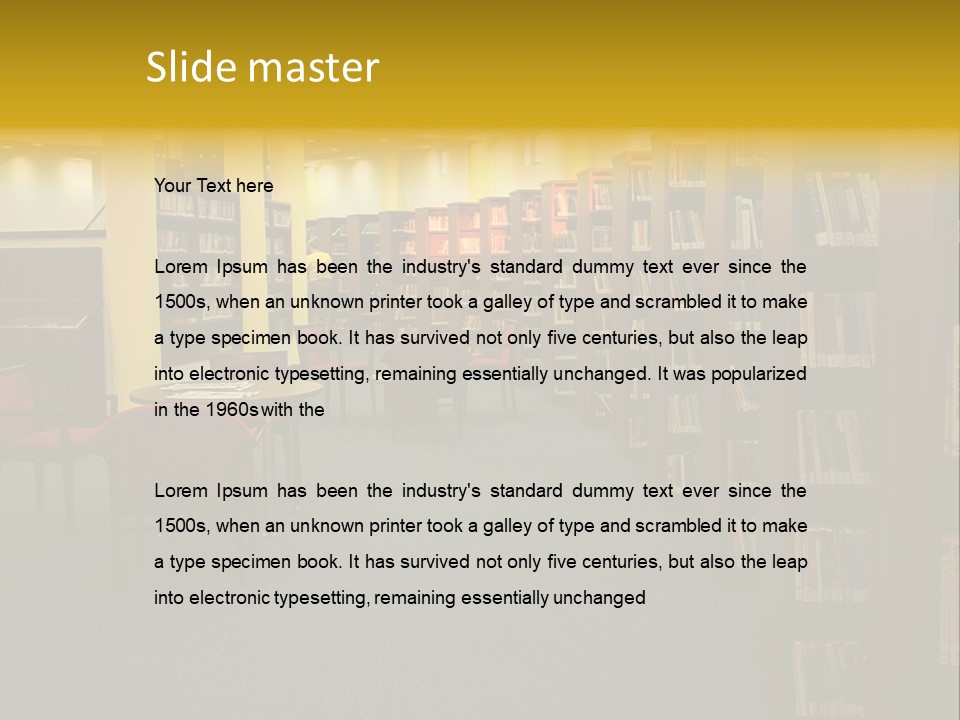 A Library Filled With Lots Of Books And Chairs PowerPoint Template