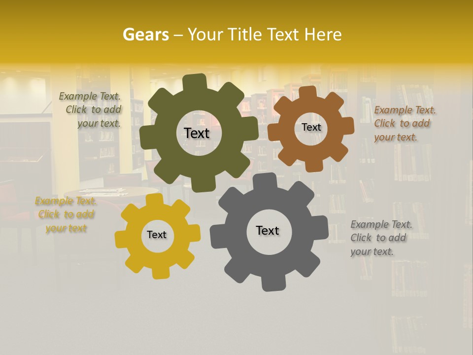 A Library Filled With Lots Of Books And Chairs PowerPoint Template