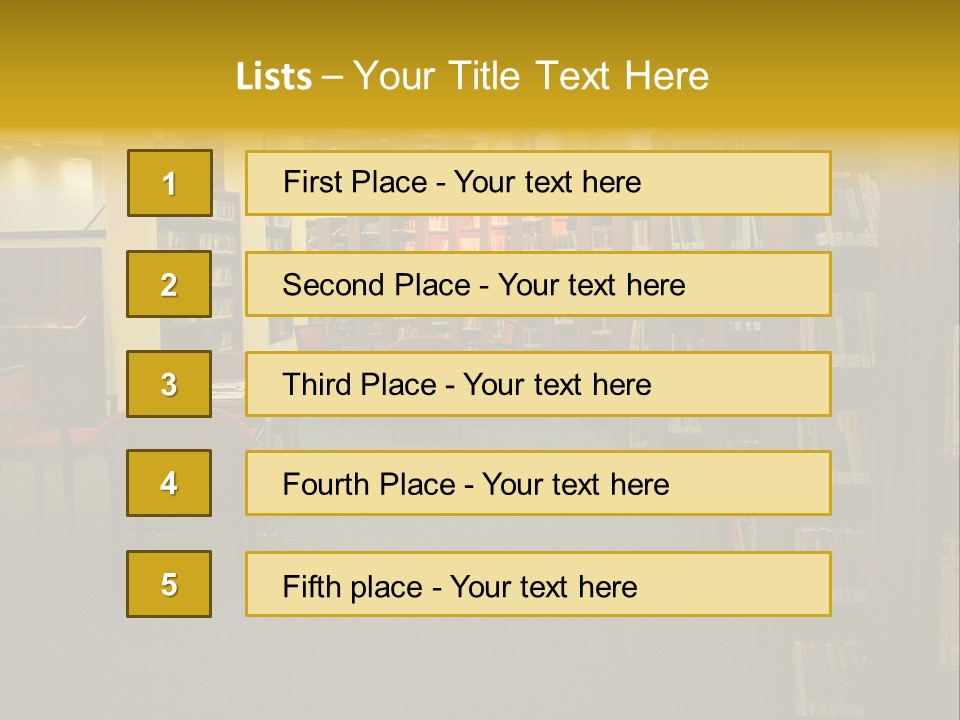 A Library Filled With Lots Of Books And Chairs PowerPoint Template