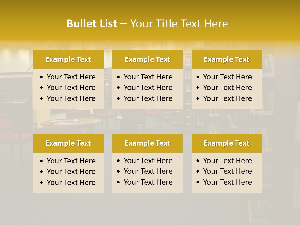 A Library Filled With Lots Of Books And Chairs PowerPoint Template