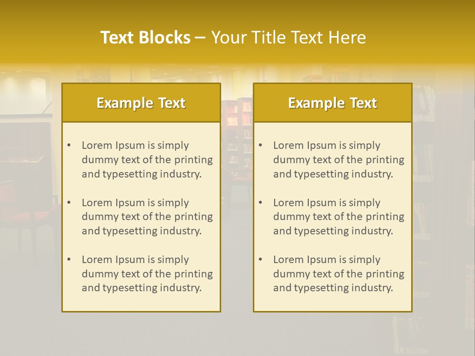 A Library Filled With Lots Of Books And Chairs PowerPoint Template