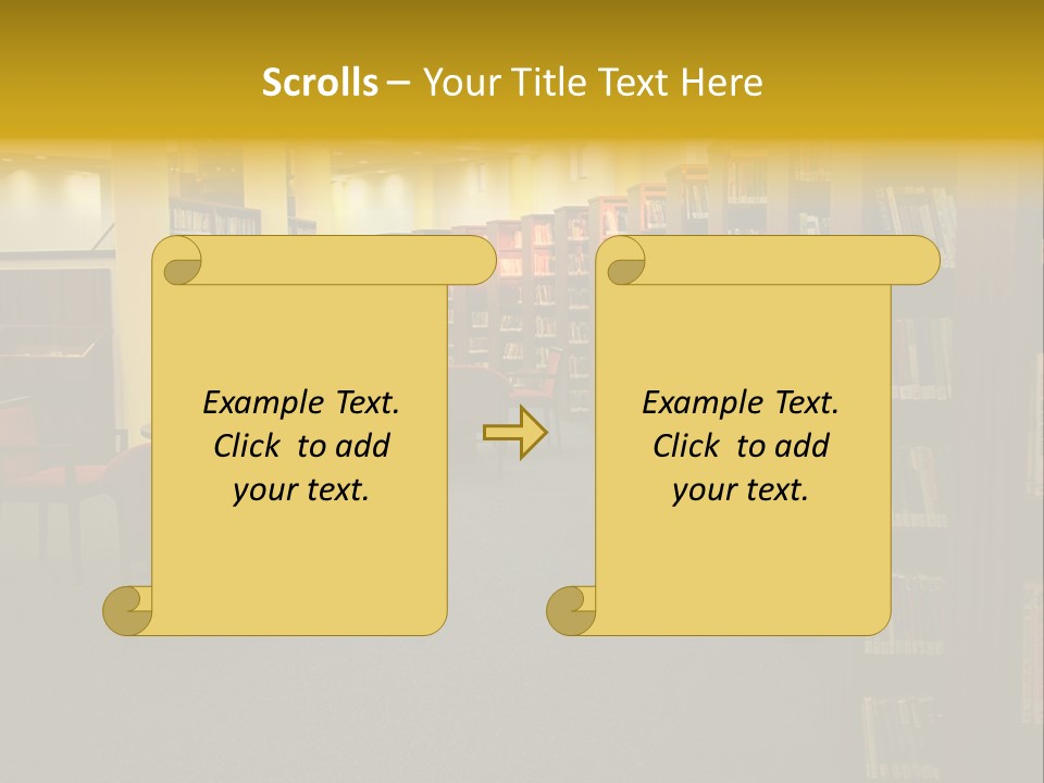 A Library Filled With Lots Of Books And Chairs PowerPoint Template
