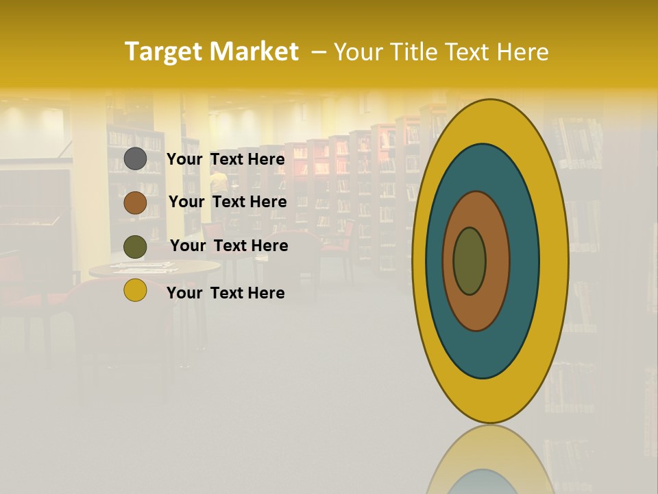 A Library Filled With Lots Of Books And Chairs PowerPoint Template