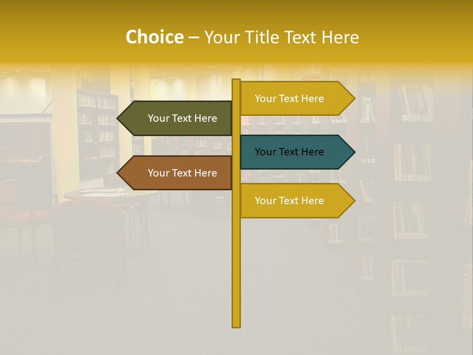 A Library Filled With Lots Of Books And Chairs PowerPoint Template