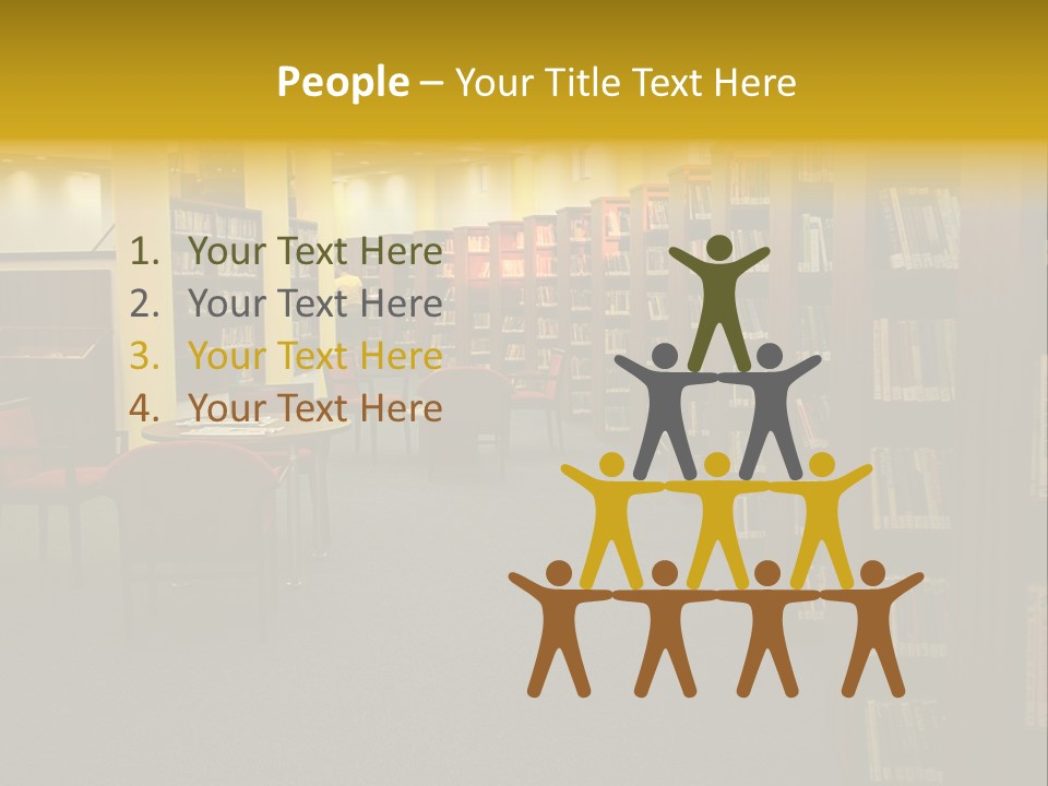 A Library Filled With Lots Of Books And Chairs PowerPoint Template