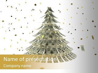 A Christmas Tree Made Out Of Money On A White Background PowerPoint Template