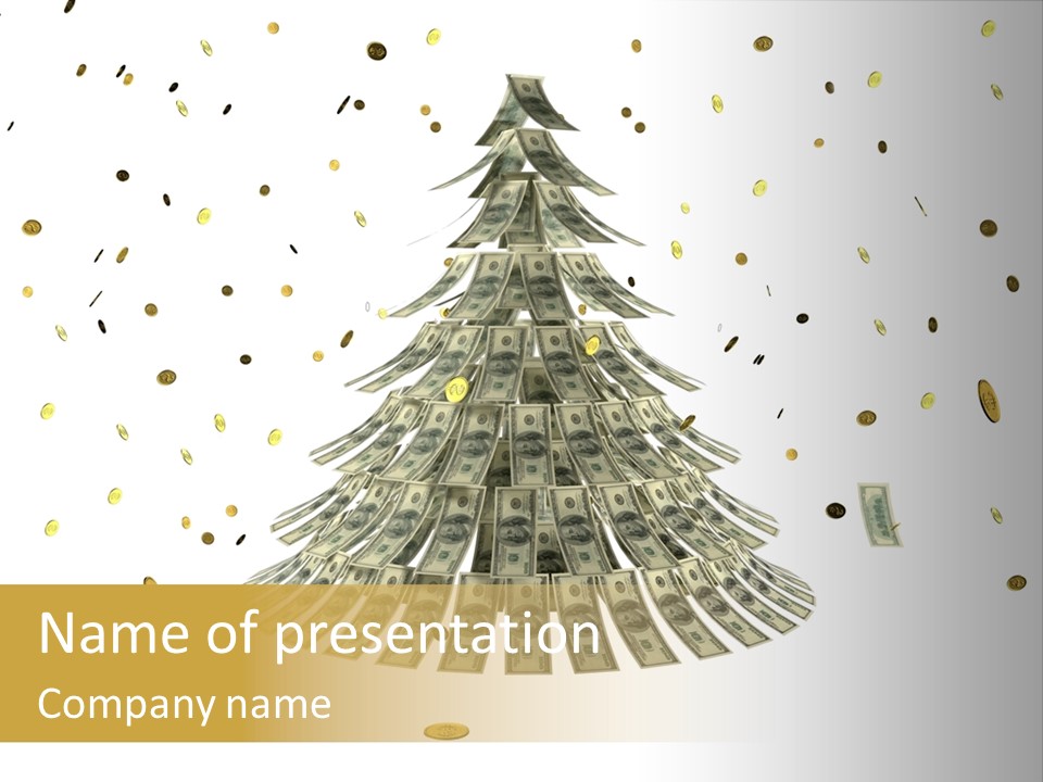 A Christmas Tree Made Out Of Money On A White Background PowerPoint Template