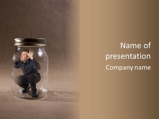 A Man In A Glass Jar With His Hand On His Head PowerPoint Template