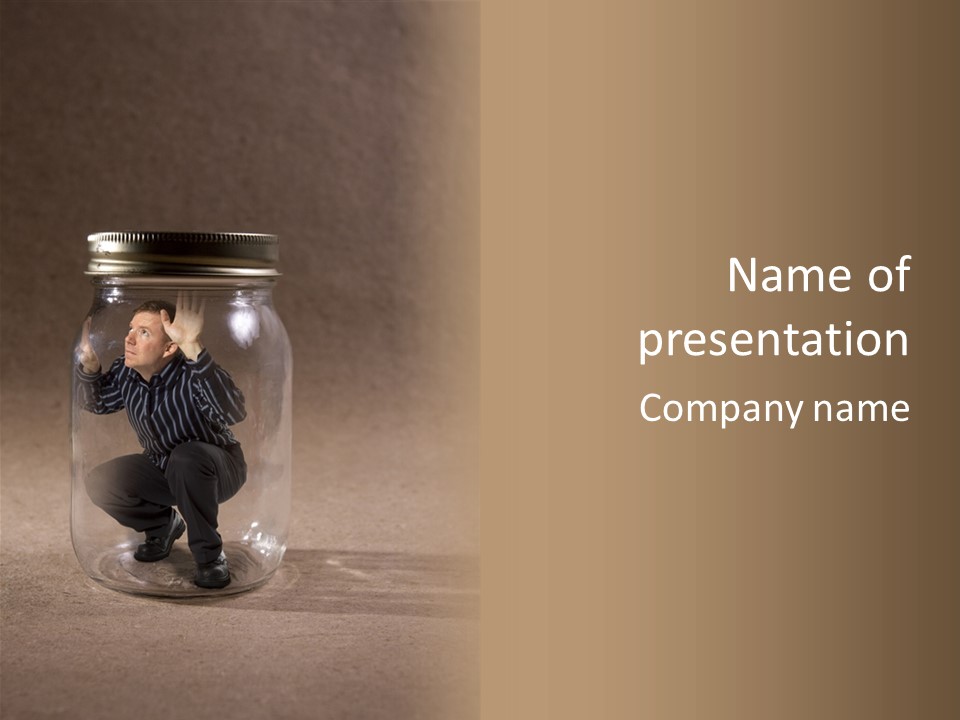 A Man In A Glass Jar With His Hand On His Head PowerPoint Template