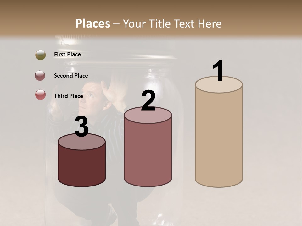 A Man In A Glass Jar With His Hand On His Head PowerPoint Template