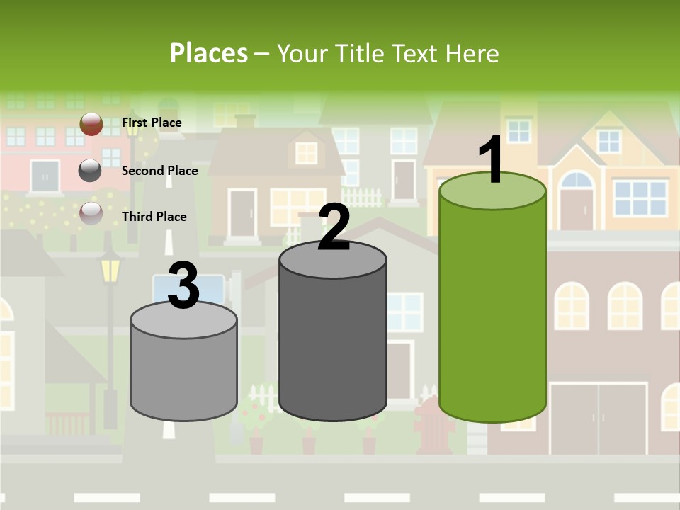 A City With Houses And A Street Light PowerPoint Template