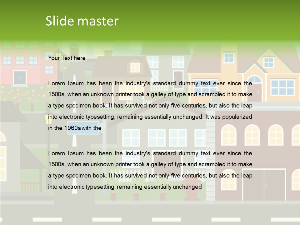 A City With Houses And A Street Light PowerPoint Template