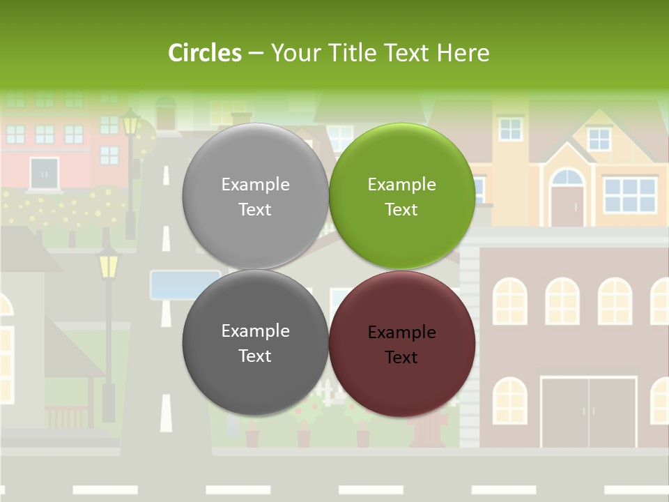 A City With Houses And A Street Light PowerPoint Template