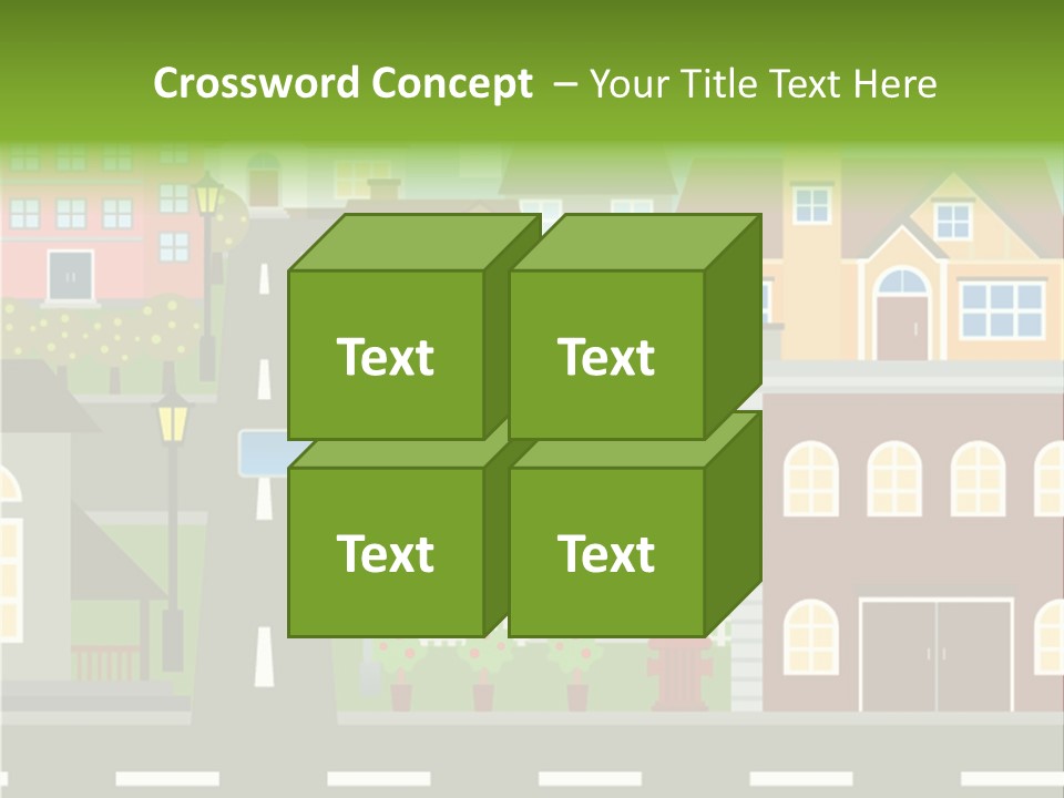 A City With Houses And A Street Light PowerPoint Template