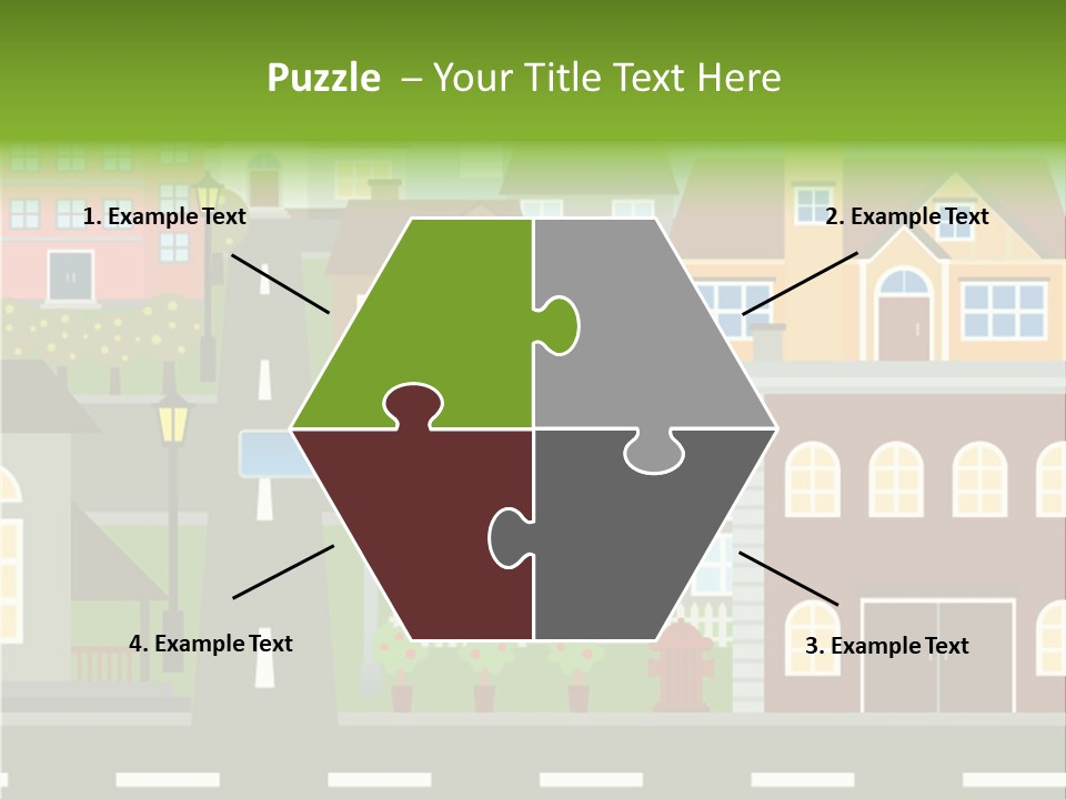 A City With Houses And A Street Light PowerPoint Template