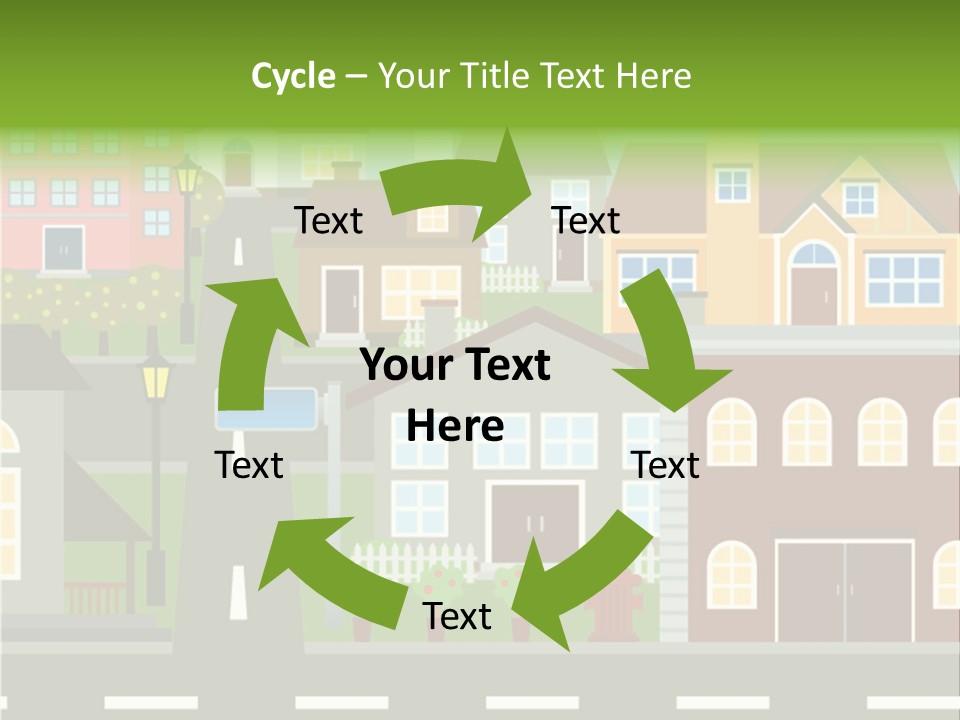A City With Houses And A Street Light PowerPoint Template