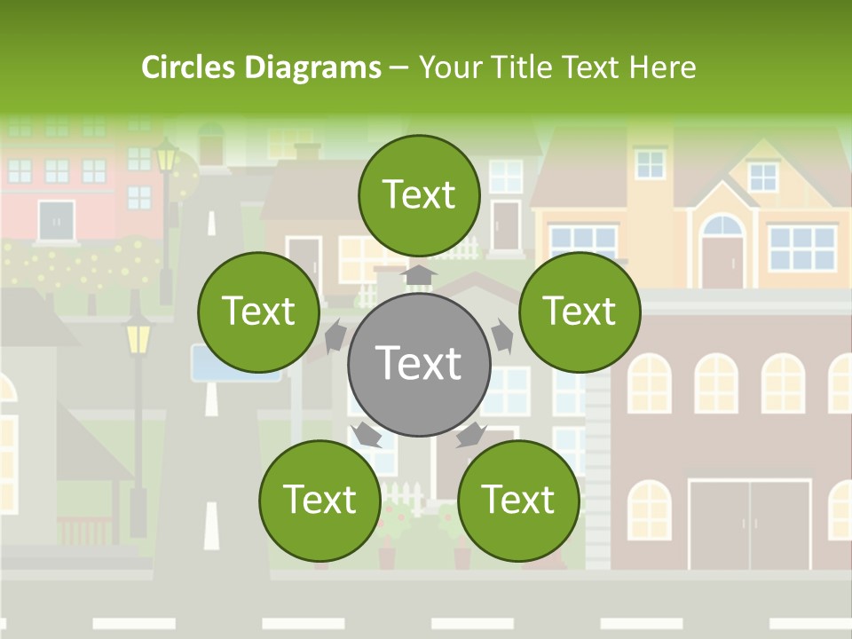 A City With Houses And A Street Light PowerPoint Template