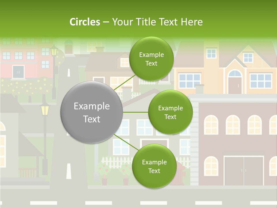 A City With Houses And A Street Light PowerPoint Template