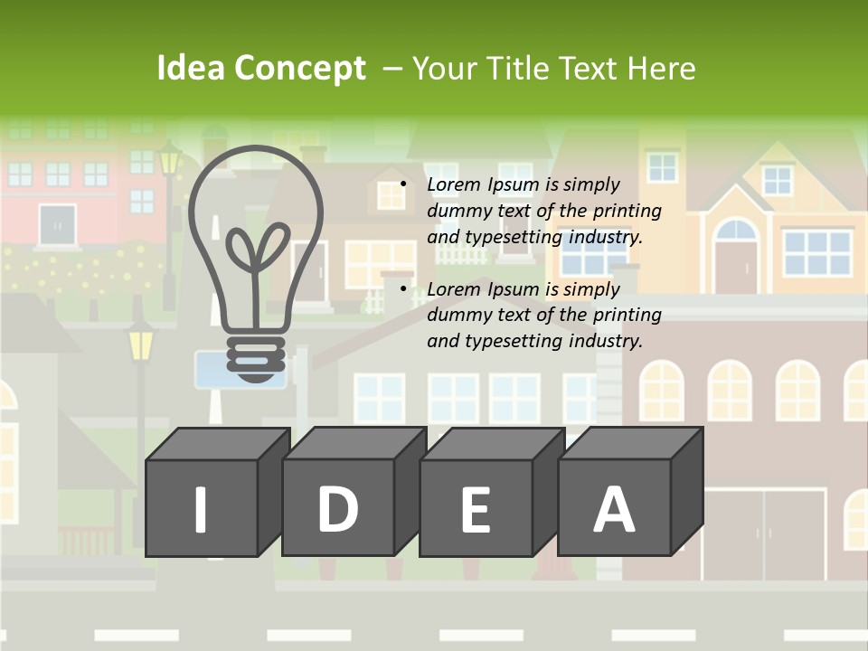 A City With Houses And A Street Light PowerPoint Template