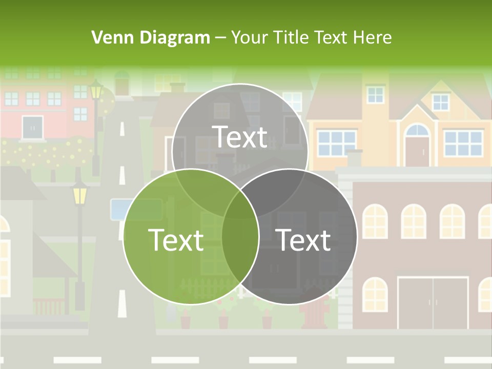 A City With Houses And A Street Light PowerPoint Template